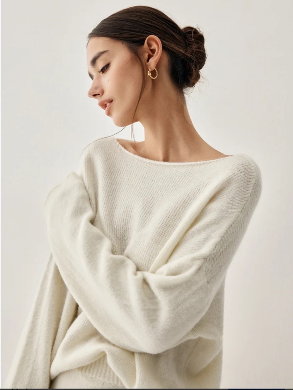 NWT Commense Relaxed White Boatneck Knit Sweater